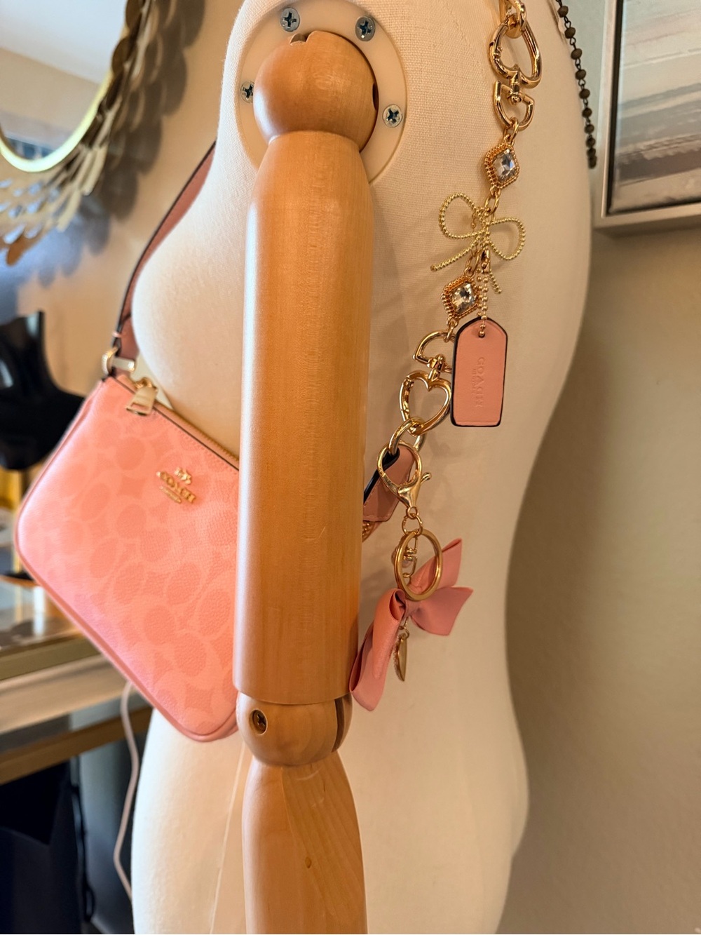 🌟 Coach Pink Signature Nolita 19C Bag with Bow Charm Accessory - Picture 16 of 17